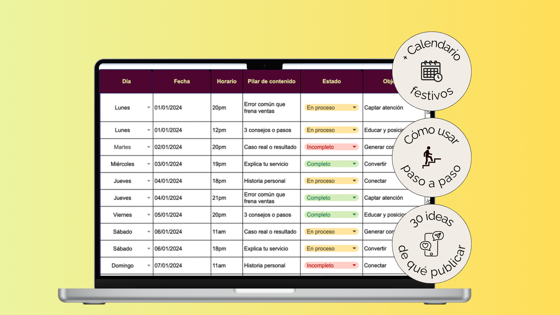 Calendario de contenido 30 días